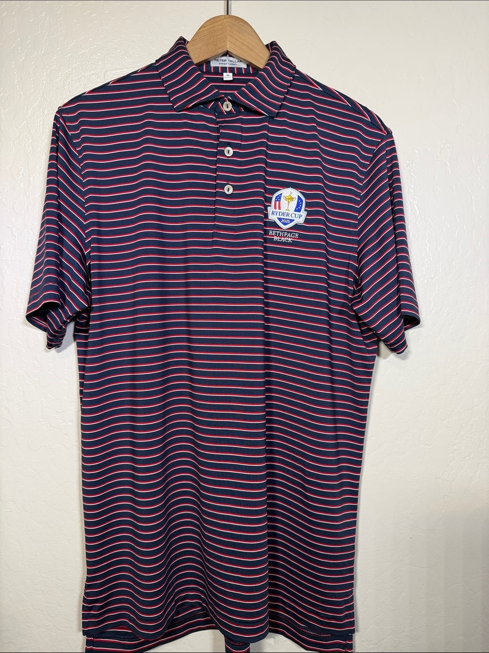 Peter Millar Ryder Cup 2025 Bethpage Black Striped Golf Polo Shirt Men’s Size M